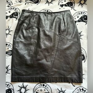 Vintage Ed Battah Elegant Black Buttery Leather Black Skirt M L 10